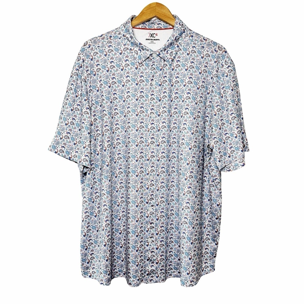 Johnston & Murphy XC4 Paisley Button Down Polo Shirt Short Sleeve XXL Golf Core